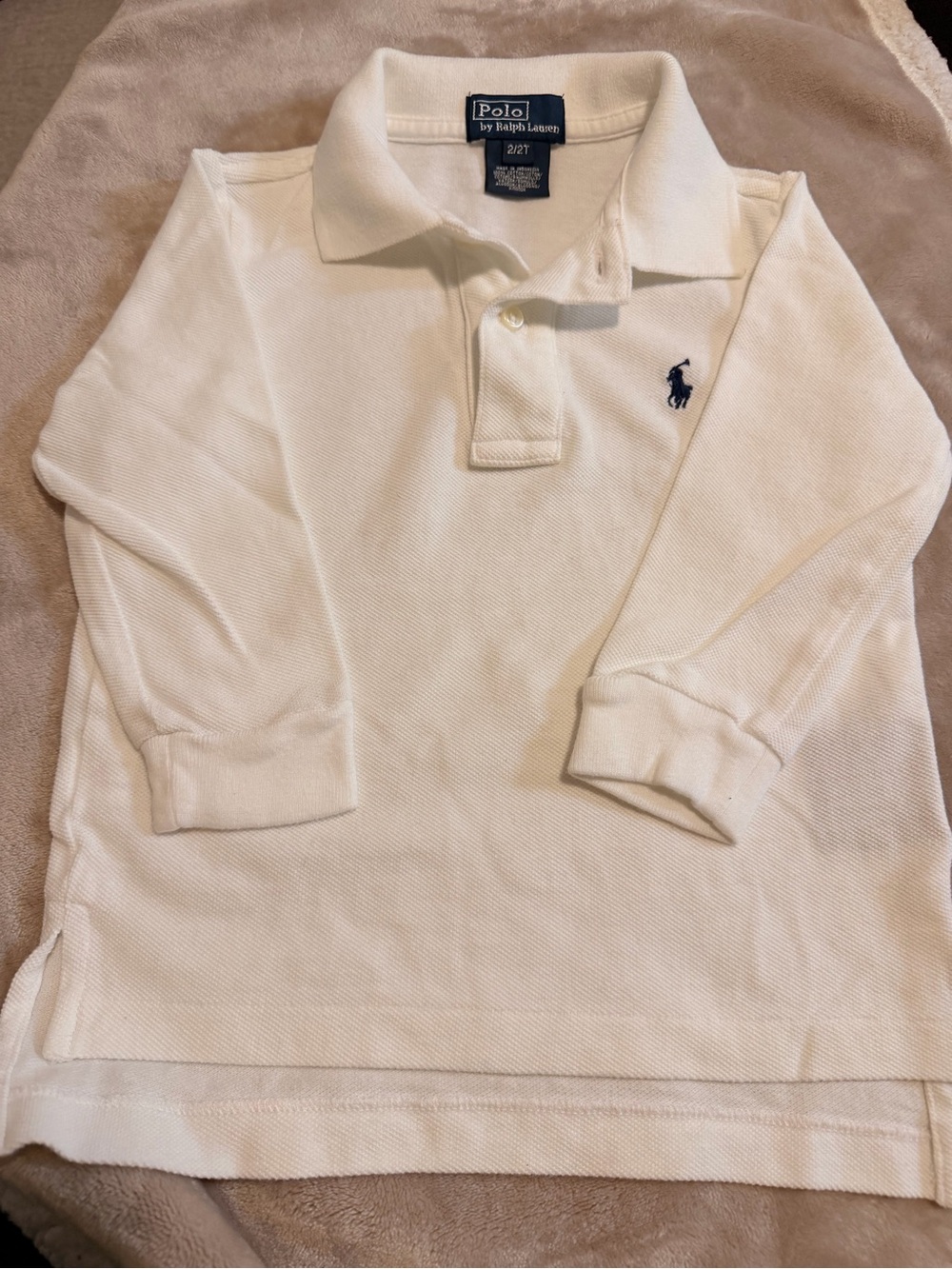 Polo by Ralph Lauren White Long-Sleeve Polo with Navy Pony